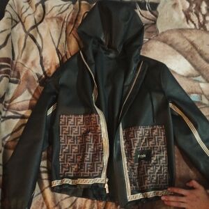 Fendi Black and Tan Hooded Jacket
